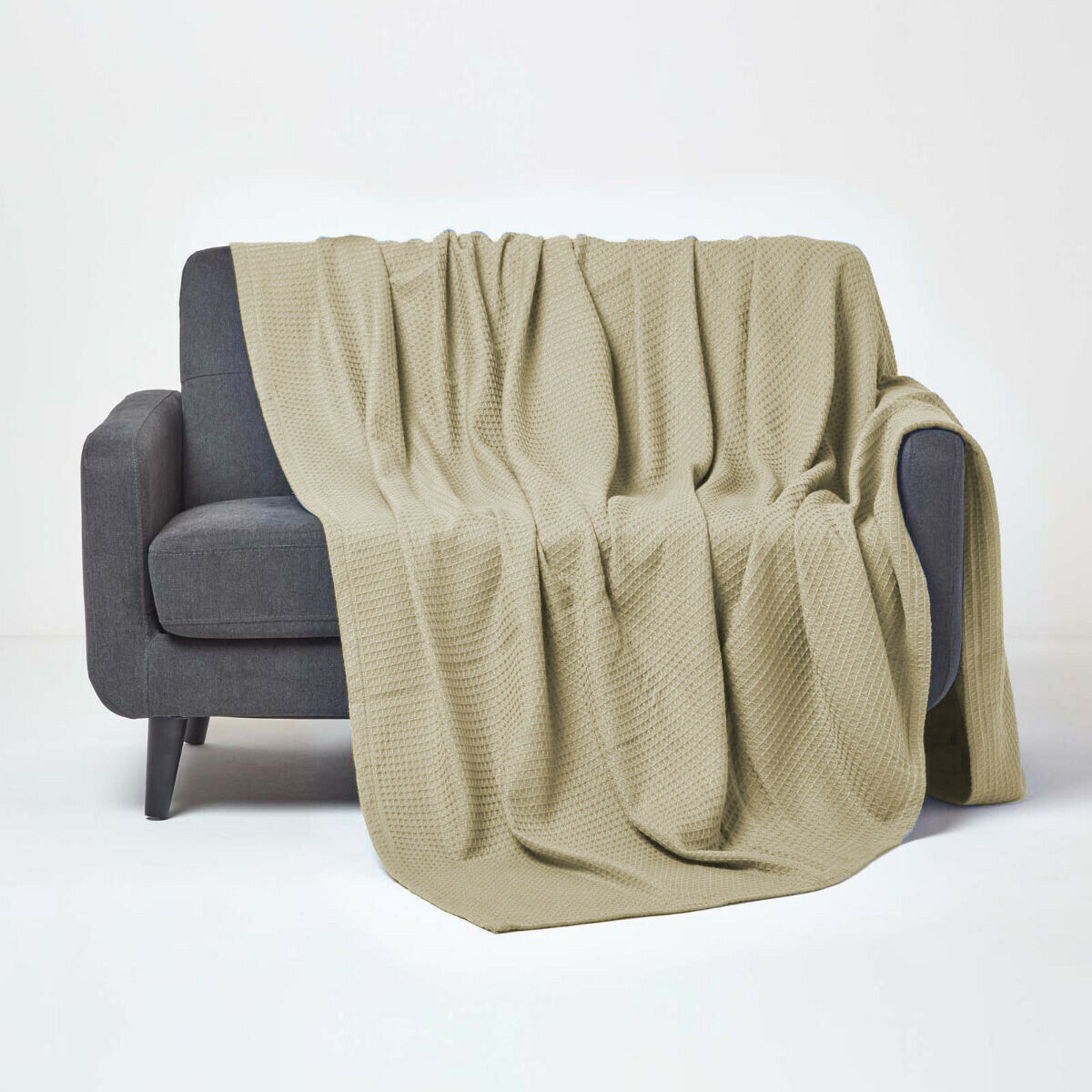 100% Cotton Waffle Throw Summer Travel Blanket - Beige