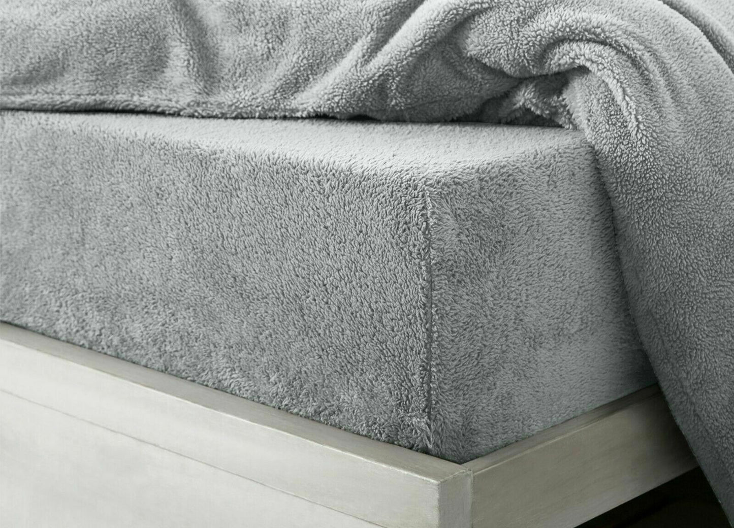 Teddy Coral Fleece Fitted Bed Sheets - Grey