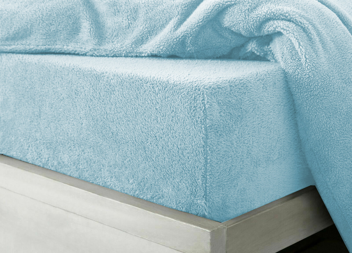 Teddy Coral Fleece Fitted Bed Sheets - Duck Egg