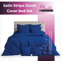 Hotel Quality Satin Stripe Duvet Quilt Cover Poly Cotton Bedding Set - Blue