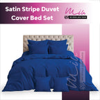 Hotel Quality Satin Stripe Duvet Quilt Cover Poly Cotton Bedding Set - Blue