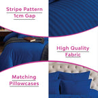 Hotel Quality Satin Stripe Duvet Quilt Cover Poly Cotton Bedding Set - Blue