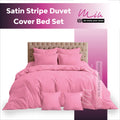 Hotel Quality Satin Stripe Duvet Quilt Cover Poly Cotton Bedding Set - Pink