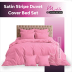 Hotel Quality Satin Stripe Duvet Quilt Cover Poly Cotton Bedding Set - Pink