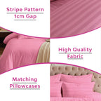 Hotel Quality Satin Stripe Duvet Quilt Cover Poly Cotton Bedding Set - Pink