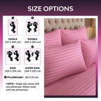 Hotel Quality Satin Stripe Duvet Quilt Cover Poly Cotton Bedding Set - Pink