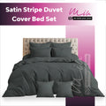 Hotel Quality Satin Stripe Duvet Quilt Cover Poly Cotton Bedding Set - Dark Grey