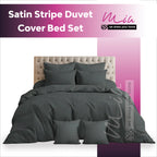 Hotel Quality Satin Stripe Duvet Quilt Cover Poly Cotton Bedding Set - Dark Grey