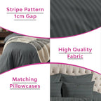Hotel Quality Satin Stripe Duvet Quilt Cover Poly Cotton Bedding Set - Dark Grey