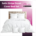 Hotel Quality Satin Stripe Duvet Quilt Cover Poly Cotton Bedding Set - White