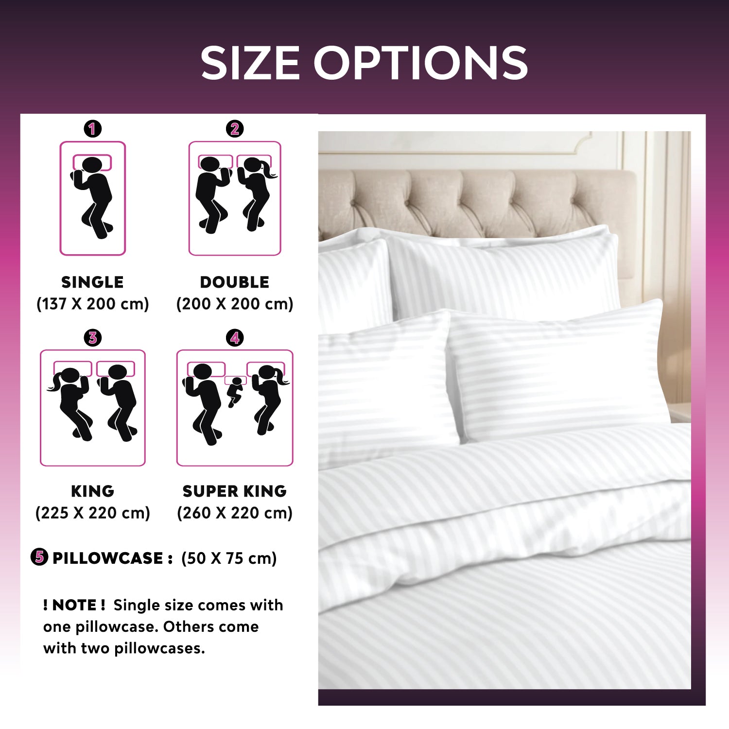 Hotel Quality Satin Stripe Duvet Quilt Cover Poly Cotton Bedding Set - White