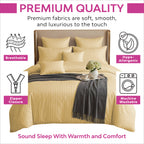 Hotel Quality Satin Stripe Duvet Quilt Cover Poly Cotton Bedding Set - Beige