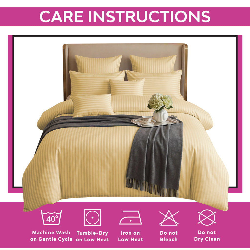 Hotel Quality Satin Stripe Duvet Quilt Cover Poly Cotton Bedding Set - Beige
