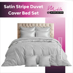 Hotel Quality Satin Stripe Duvet Quilt Cover Poly Cotton Bedding Set - Light Grey