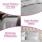 Hotel Quality Satin Stripe Duvet Quilt Cover Poly Cotton Bedding Set - Light Grey