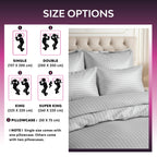 Hotel Quality Satin Stripe Duvet Quilt Cover Poly Cotton Bedding Set - Light Grey